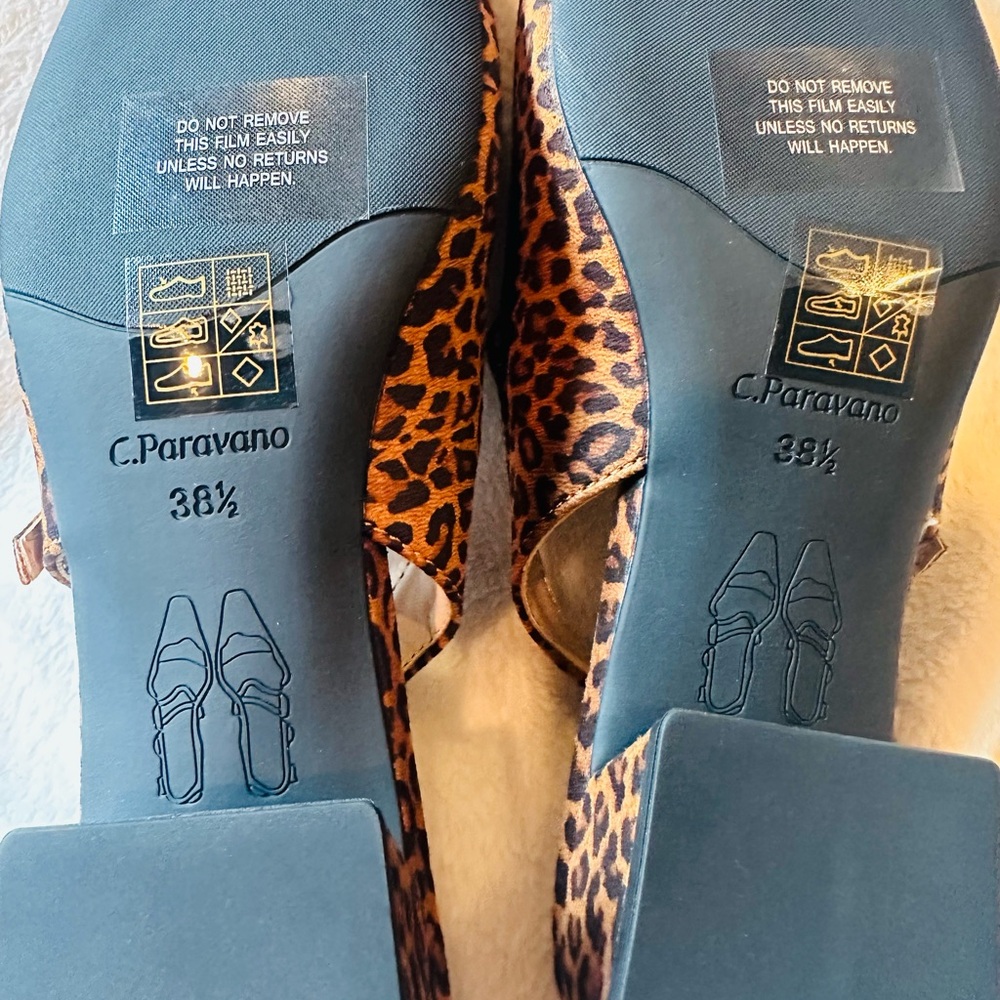 C. Paravano Square Toe Slingback Flats Leopard Print Mary Jane Sz#EU38.5 US#8 - Picture 10 of 12